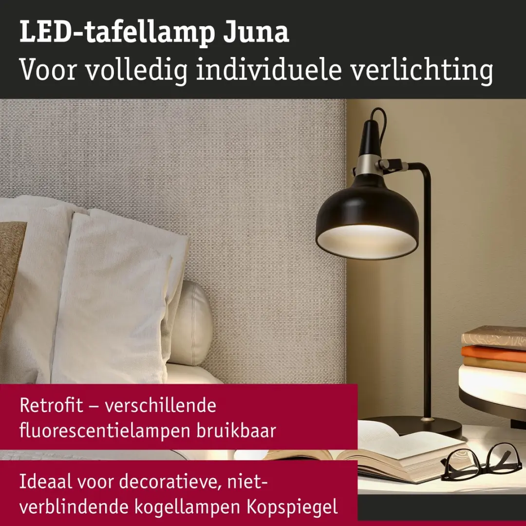 Paulmann LED Tafellamp Juna E14 20W - Zwart mat/Champagne