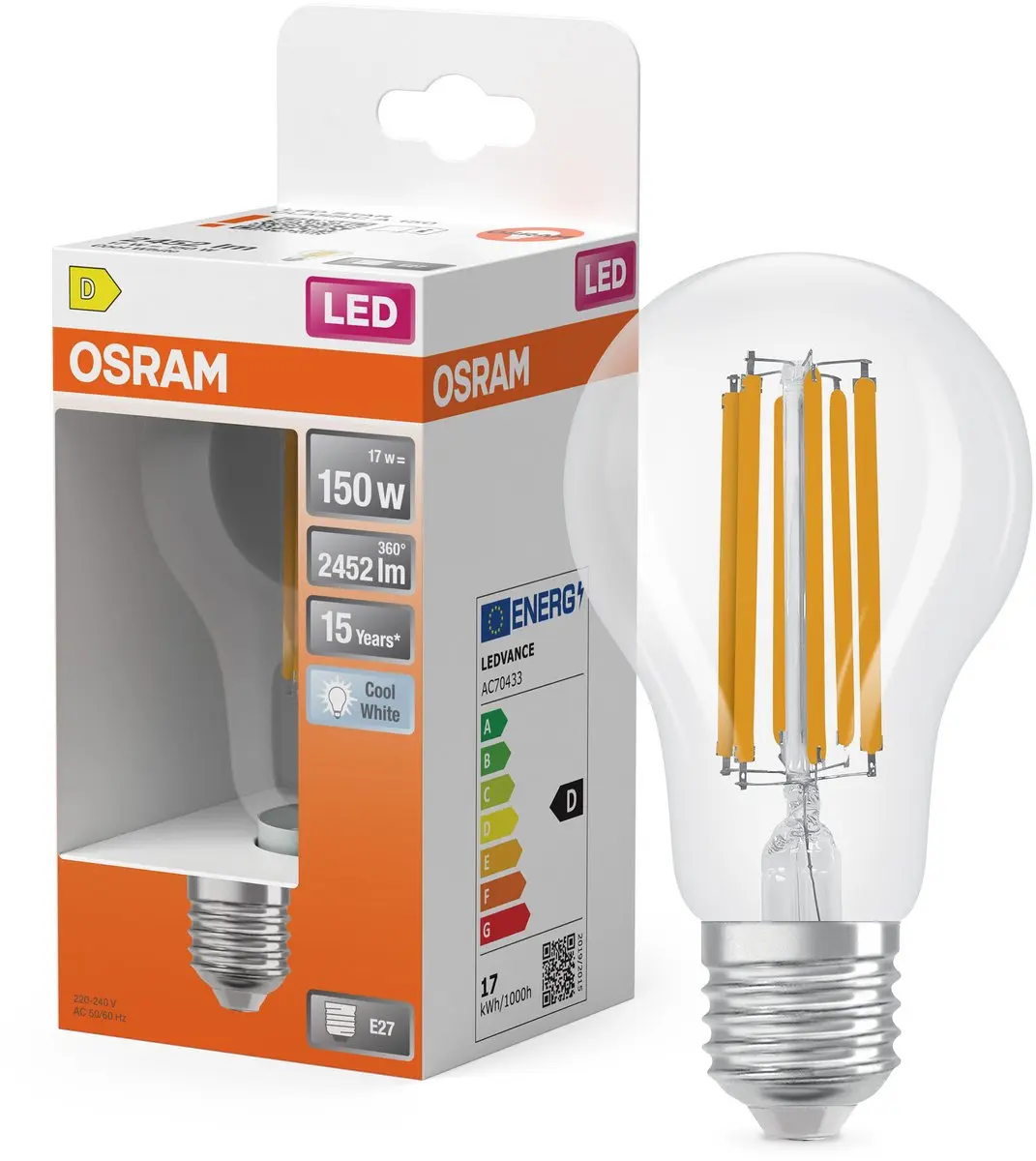 Osram LED Retrofit Classic A 17W - 2452 Lm Koel Wit 4000K Helder