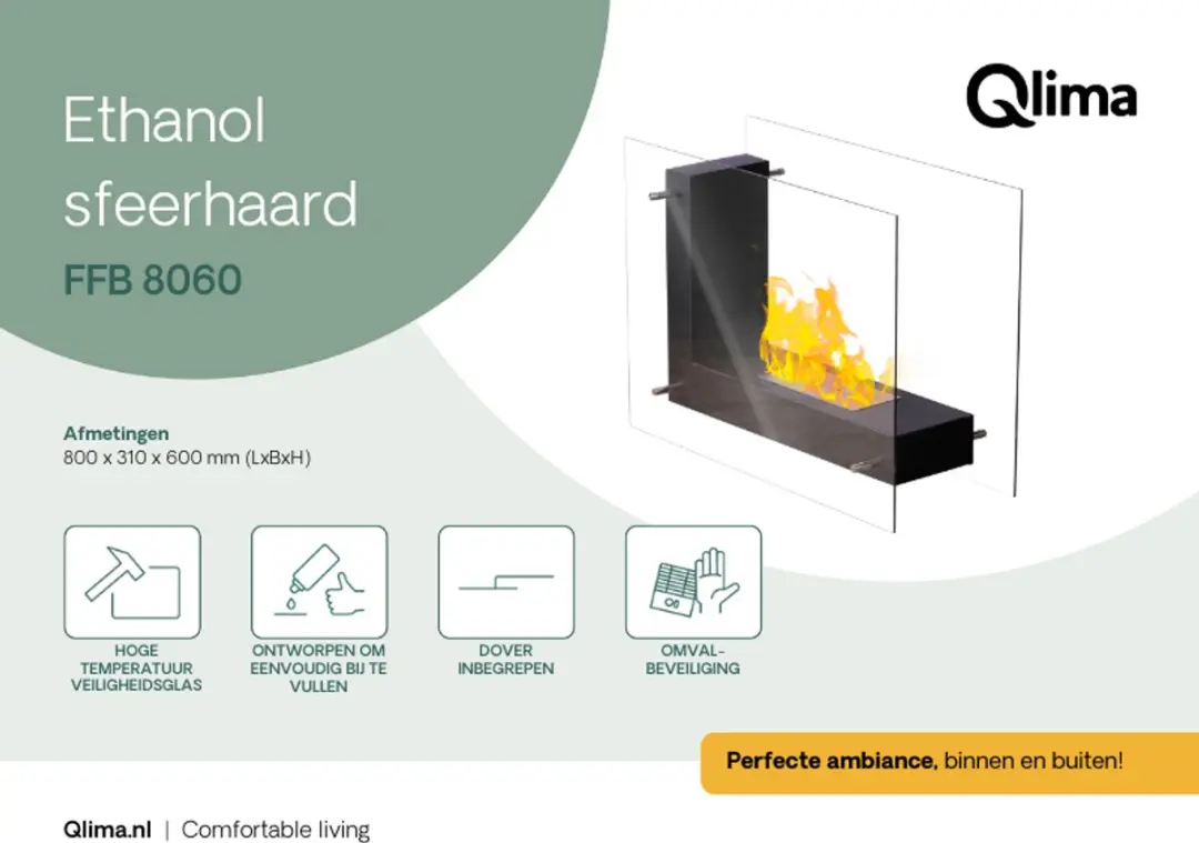 Qlima FFB 8060 Bio Ethanol Tafelhaard 1350W - Zwart