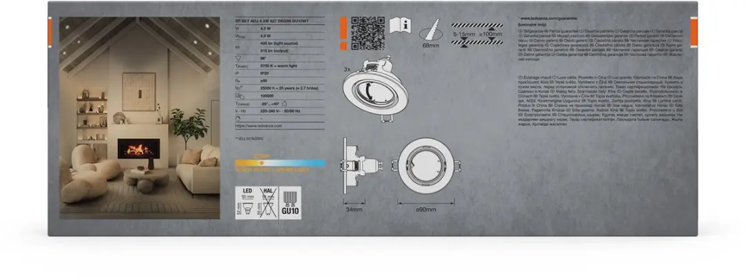 Osram Spot Set Inbouwlamp GU10 4.5W 2700K - 3 Stuks - Wit