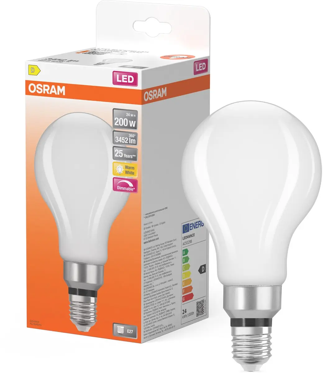 Osram LED Superstar Classic A 200 Filament DIM - 24W 3452lm Warm Wit Mat