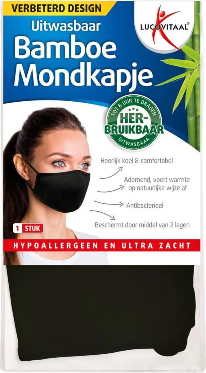 Lucovitaal Bamboe Mondkapje - 2 lagen - One size - Zwart