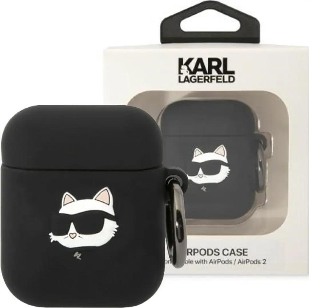 Karl Lagerfeld KLA2RUNCHK AirPods-hoes - Choupette Hoofd 3D - Zwart