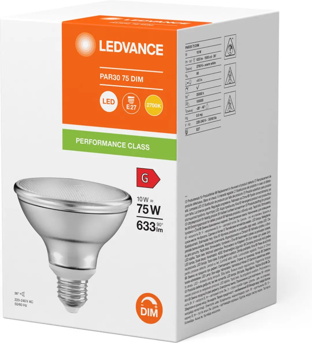 LEDVANCE PAR30 E27 LED Spot 10W 927 Dimbaar - E3Z8B - Zilver
