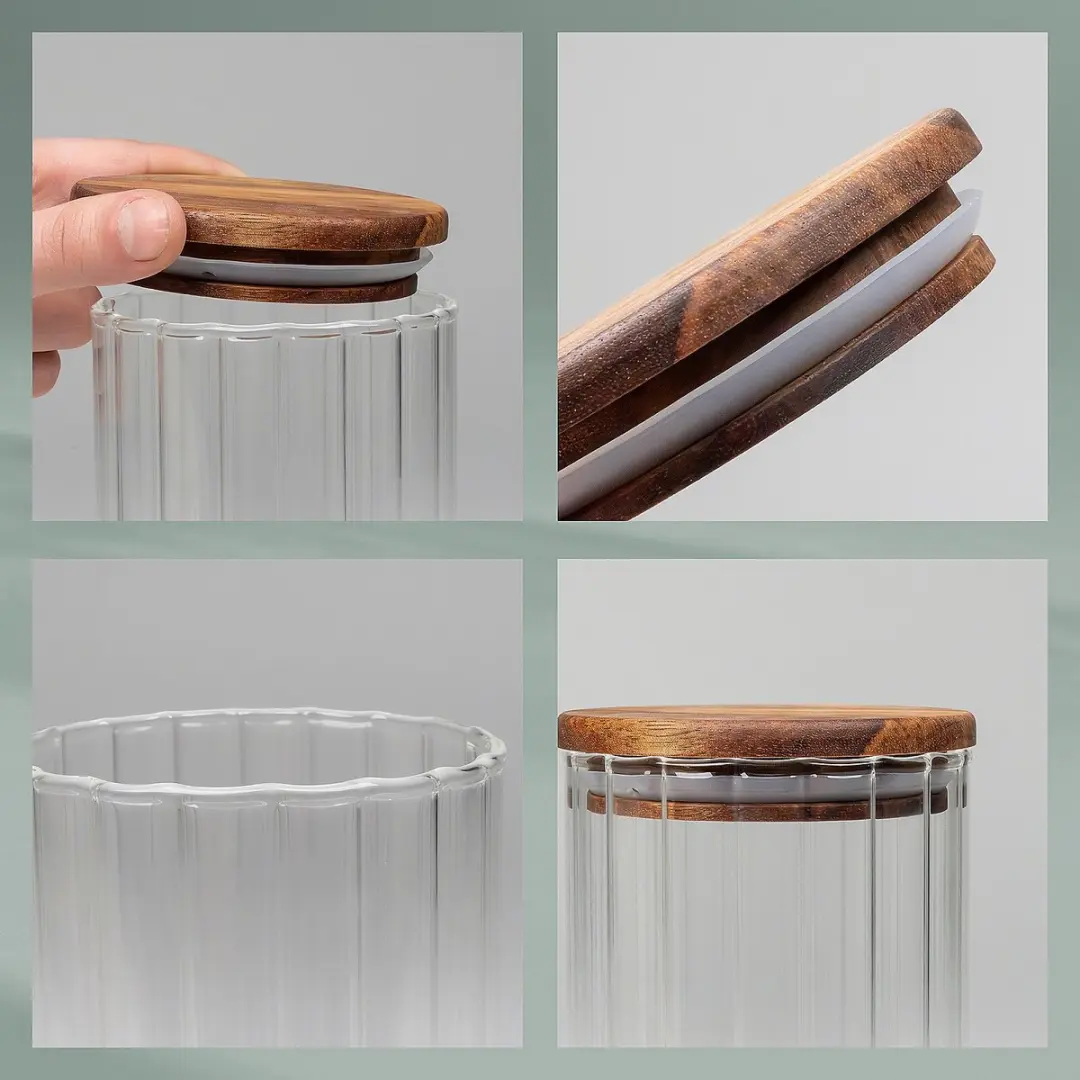 Kela Dorothea Voorraadpot 1.5L - Borosilicaatglas Acaciahout