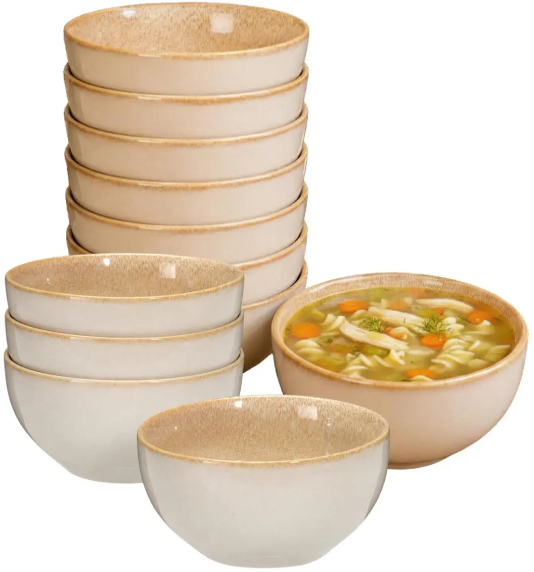 Excellent Houseware Kenji Soepkommen - 12 Stuks - Beige - 580ml
