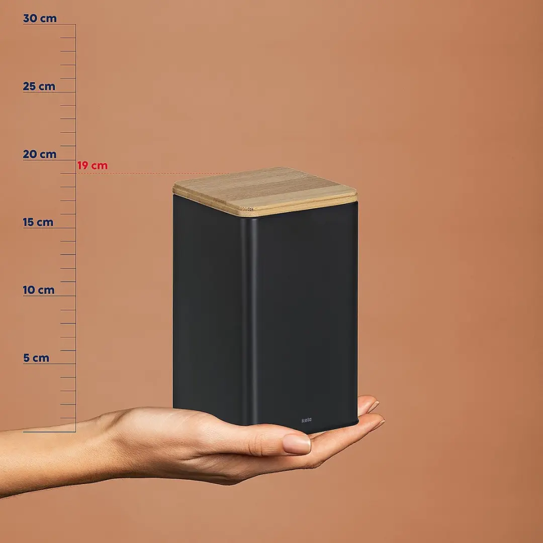 Kela Voorraadpot Metaal Bamboehout 1.6L - 11.5x11.5x19cm - Zwart/Bruin