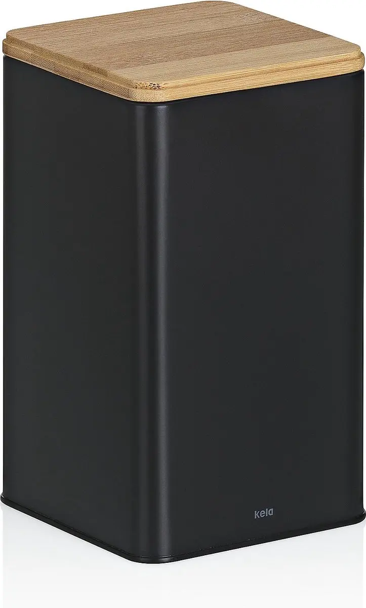 Kela Voorraadpot Metaal Bamboehout 1.6L - 11.5x11.5x19cm - Zwart/Bruin