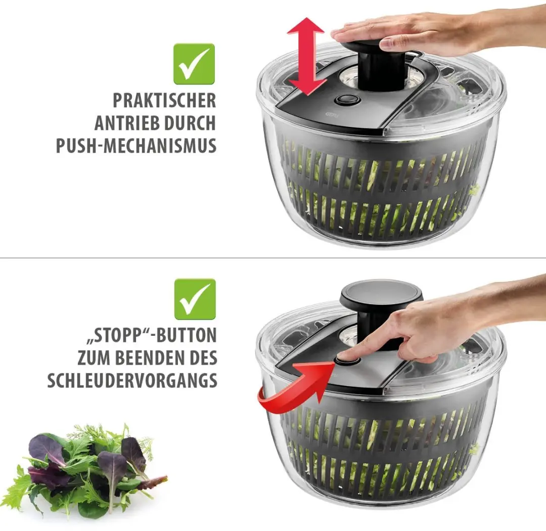 GEFU Slacentrifuge 5L - Drukknop - Transparant/Zwart - afbeelding 6 van 6