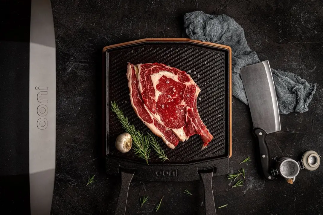 Ooni Grizzler Grillplaat STKY-00044478 - 20cm - Zwart/Teakhout