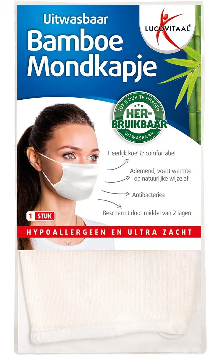 Lucovitaal Bamboe Mondkapje - 2 lagen - One size - Wit