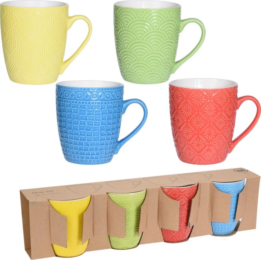 Excellent Houseware Koffie/Thee Mokken Q96000040 - 4 Stuks - 380ml - Blauw