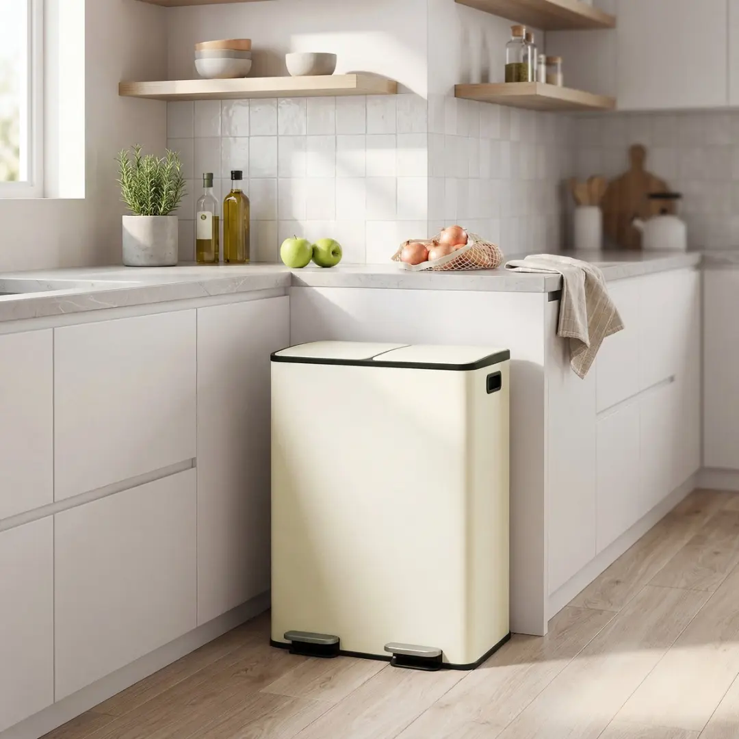 Songmics Prullenbak 2 Compartimenten 60L - Wit - Met voetpedaal