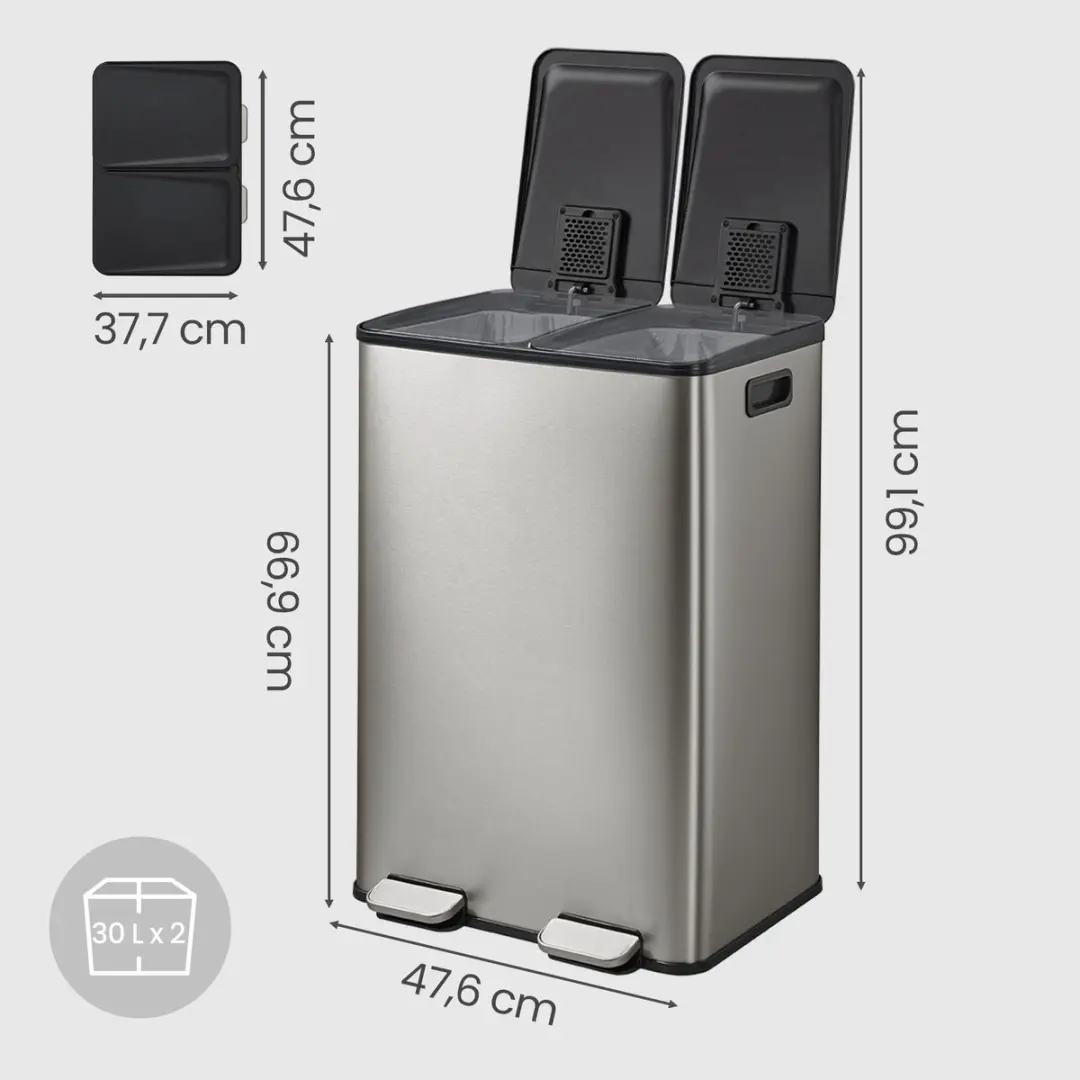 Songmics Prullenbak 2 Compartimenten 60L - Groen
