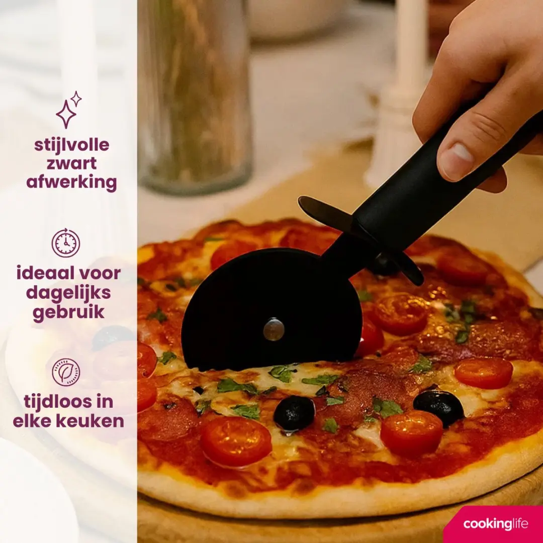 Cookinglife Pizzasnijder Roestvrij Staal 22cm - Zwart