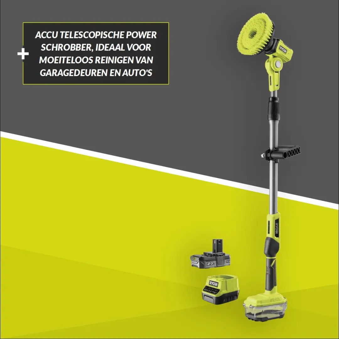 Ryobi R18TPS One+ Telescopische Power Schrobber - 18V 2.0Ah - Groen/Zwart - afbeelding 3 van 6