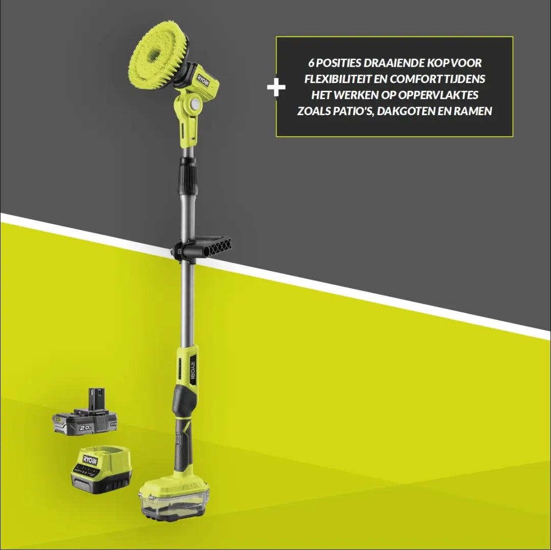 Ryobi R18TPS One+ Telescopische Power Schrobber - 18V 2.0Ah - Groen/Zwart - afbeelding 4 van 6