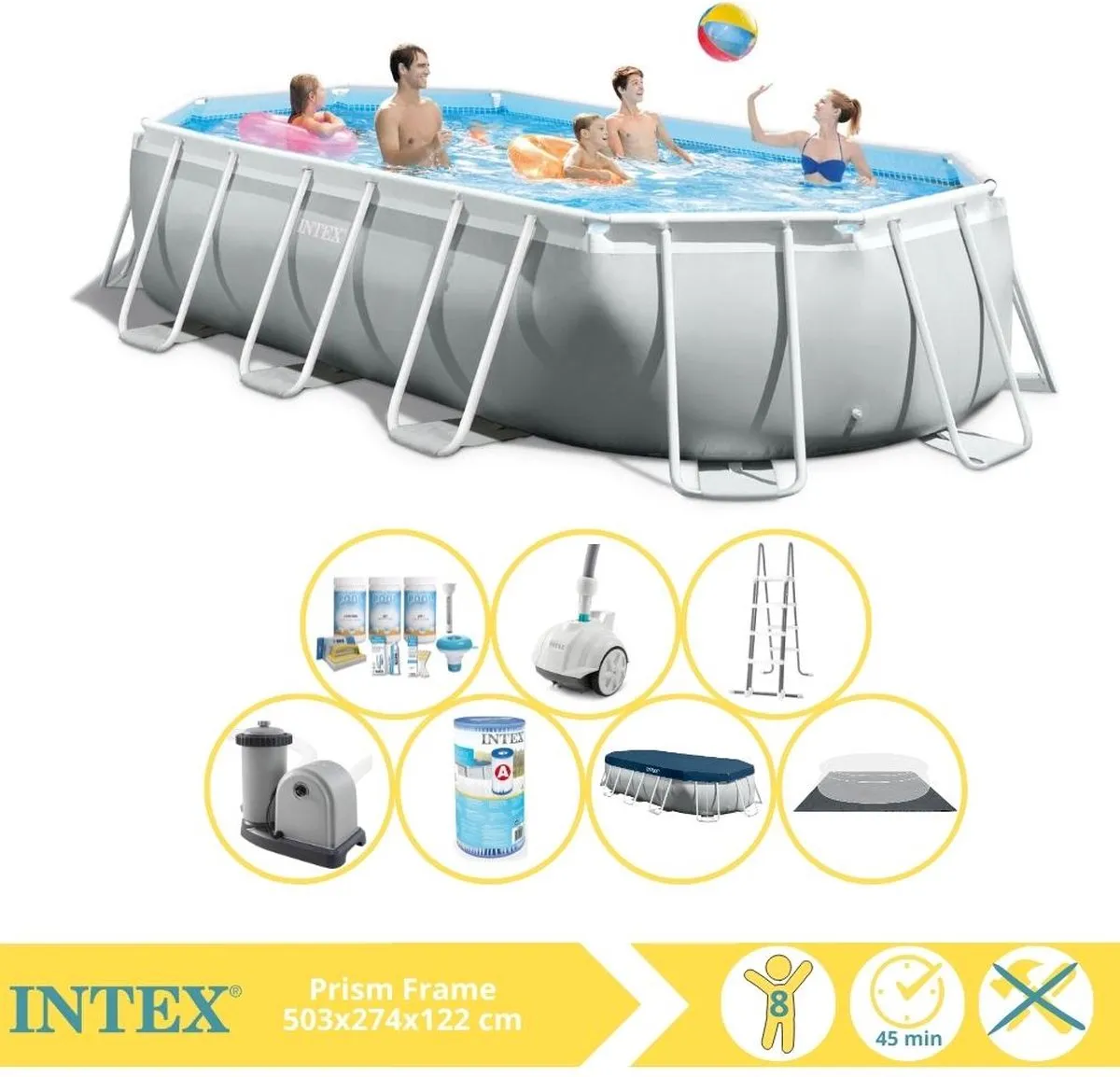 Intex Prism Frame 26796GN Opzetzwembad 503x274x122cm - Grijs/Wit - afbeelding 2 van 6