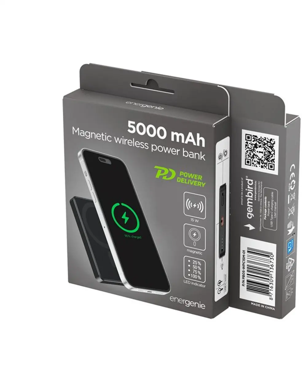 Gembird Powerbank 5000mAh 15W - MagSafe - Zwart