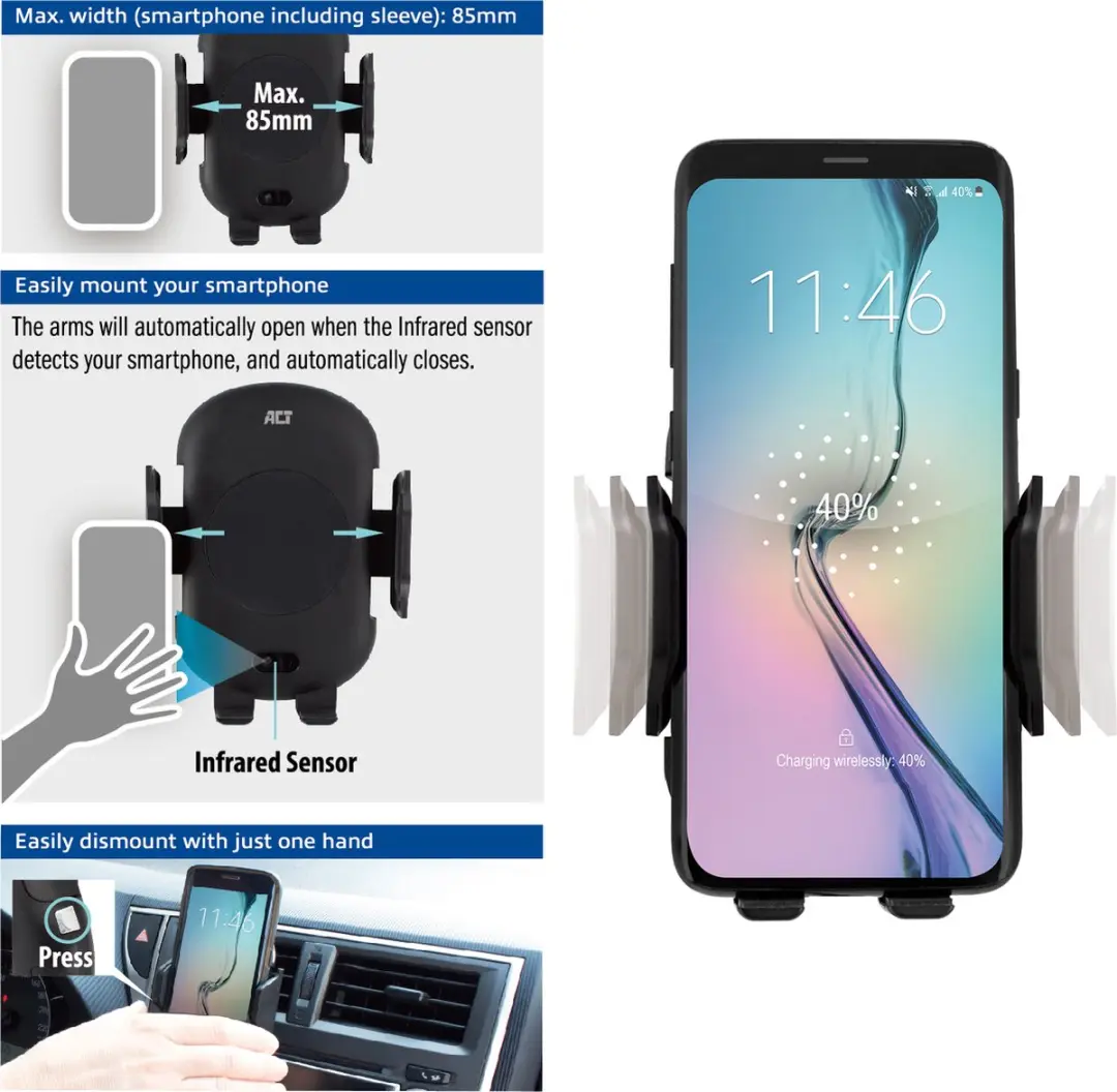 ACT AC9010 Automatische Smartphone Houder - Zwart