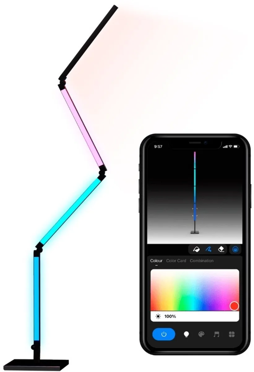 Calex Slimme LED Vloerlamp RGBW - 96W - Zwart