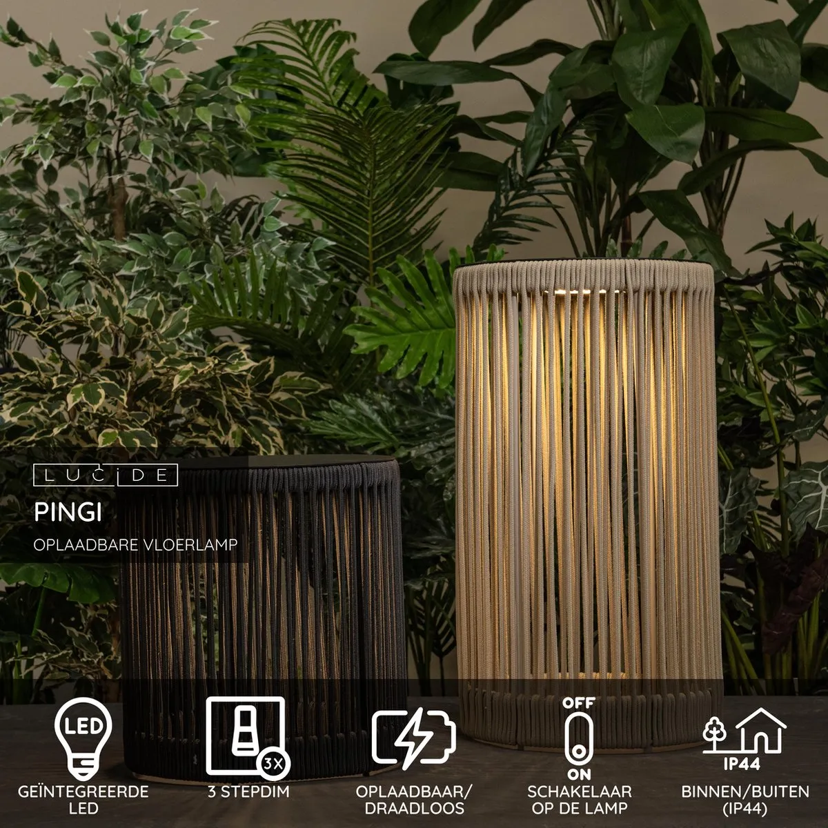 Lucide PINGI Oplaadbare Vloerlamp - Ø33,5cm 3W 3000K - Zwart