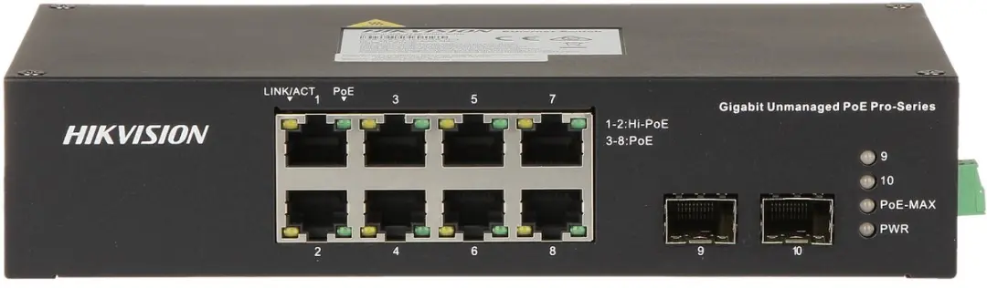 Hikvision DS-3T0510HP-E/HS 8-Poorts SFP Switch - PoE - Zwart