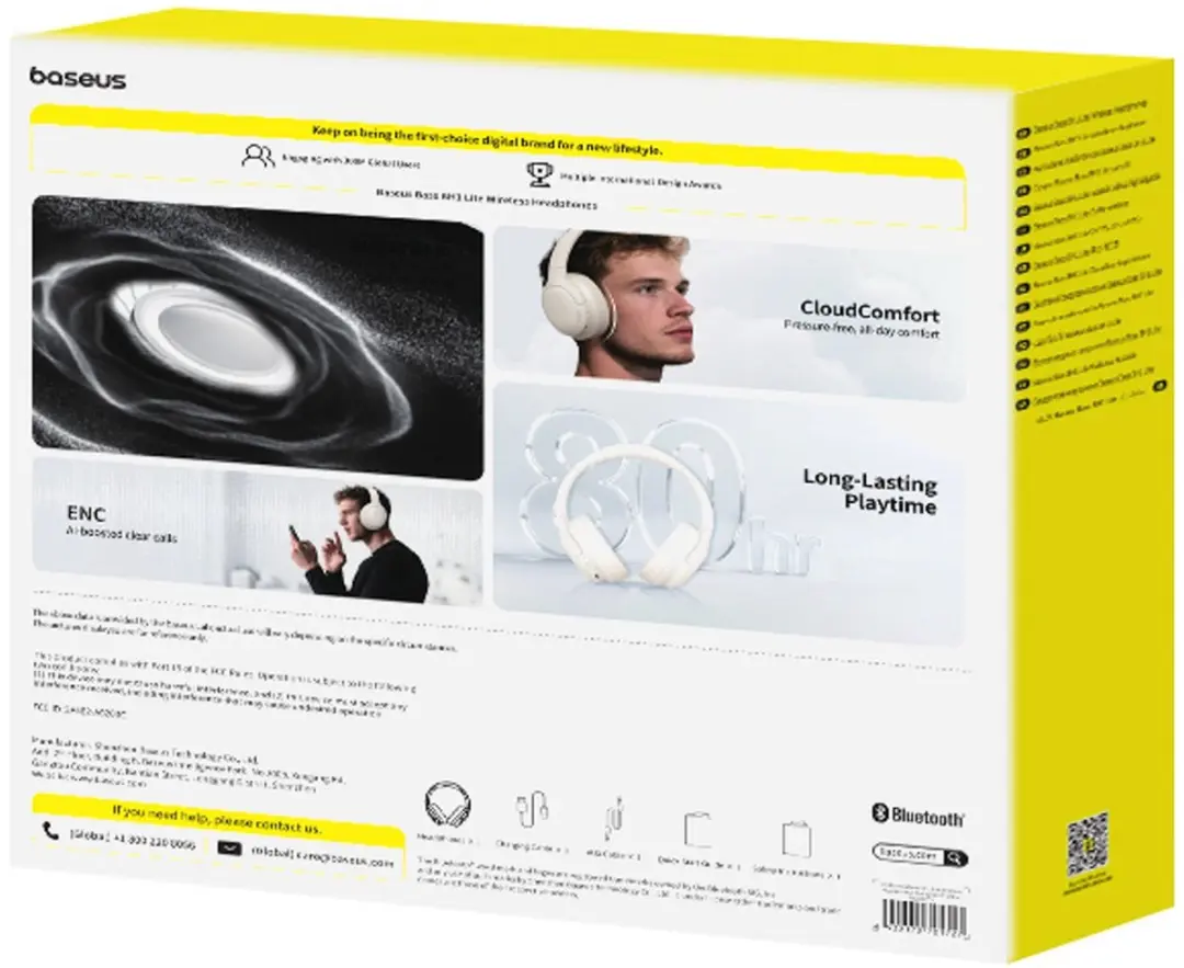 Baseus Bass BH1 Lite Draadloze Koptelefoon - Wit