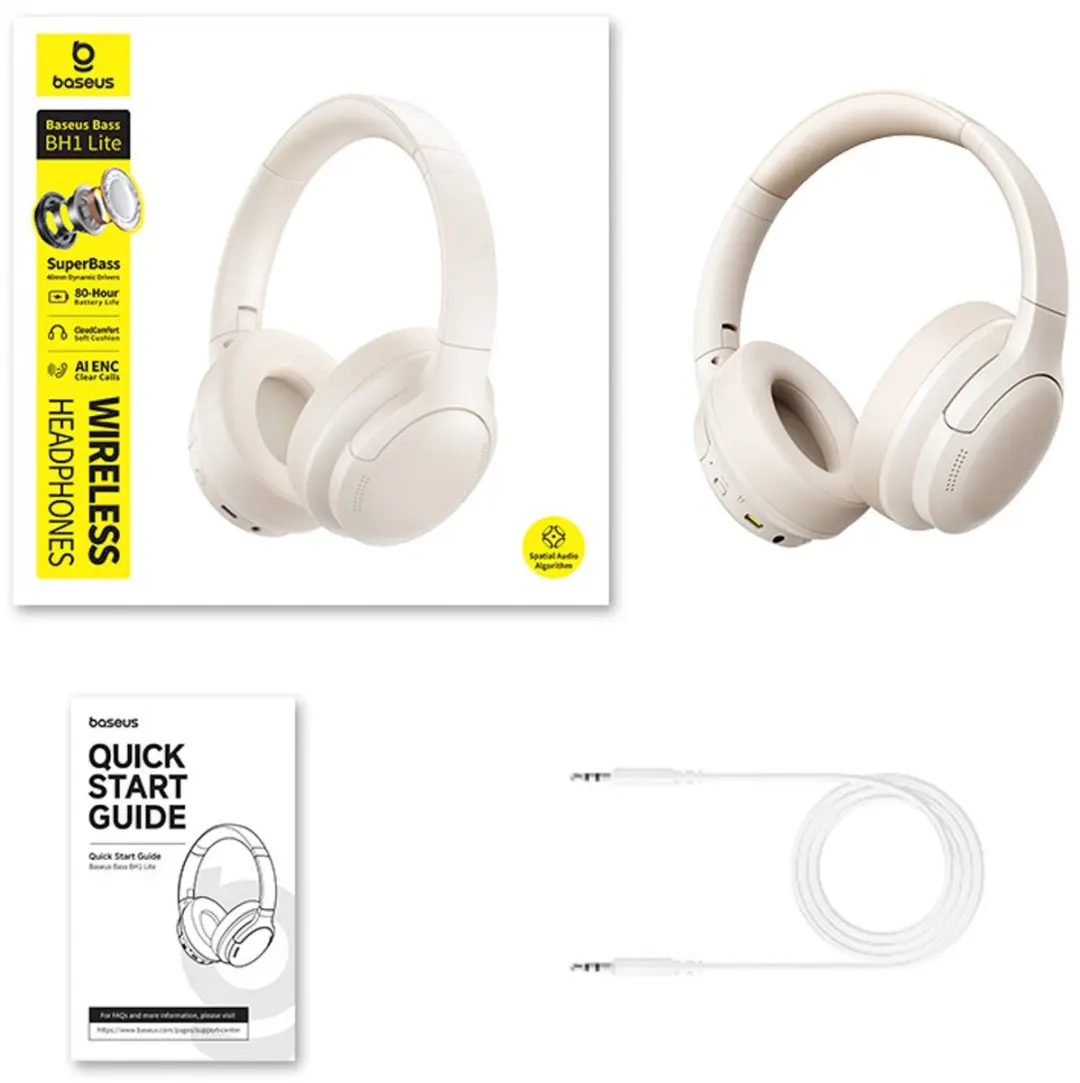 Baseus Bass BH1 Lite Draadloze Koptelefoon - Wit