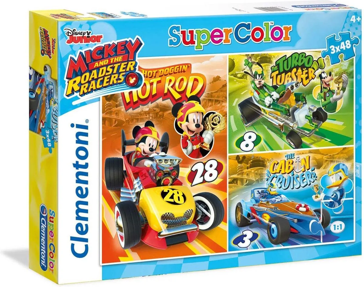 Clementoni Disney Mickey and the Roadster Racers Superkleur Puzzel - 3x48 Stuks