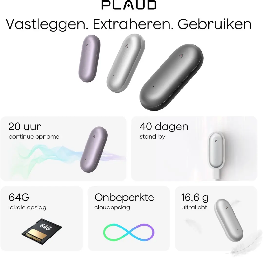PLAUD NotePin NB-100 AI Voice Recorder - 64GB - Sunset Purple