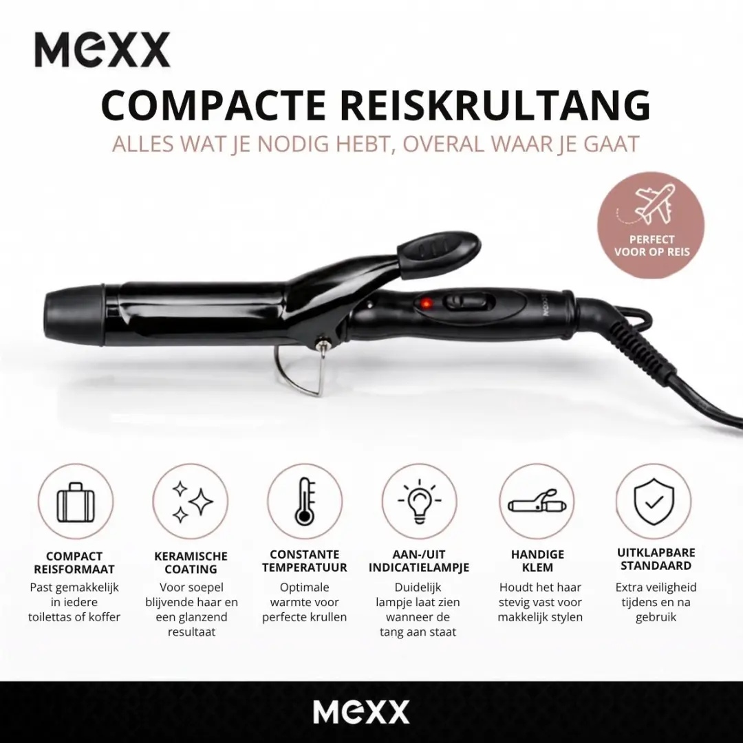 Mexx Mini Reis Krultang 2-3cm Keramisch - Zwart/Rosegoud