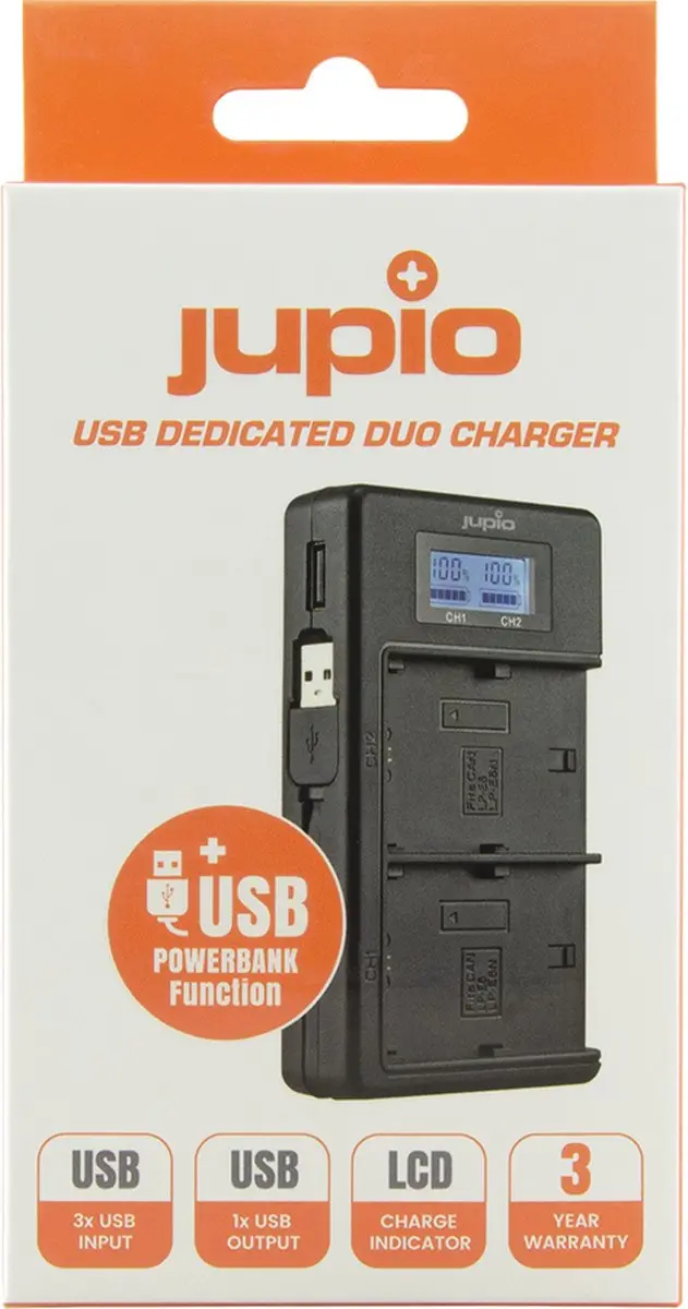 Jupio USB Duo Charger LCD - 2x USB - Zwart