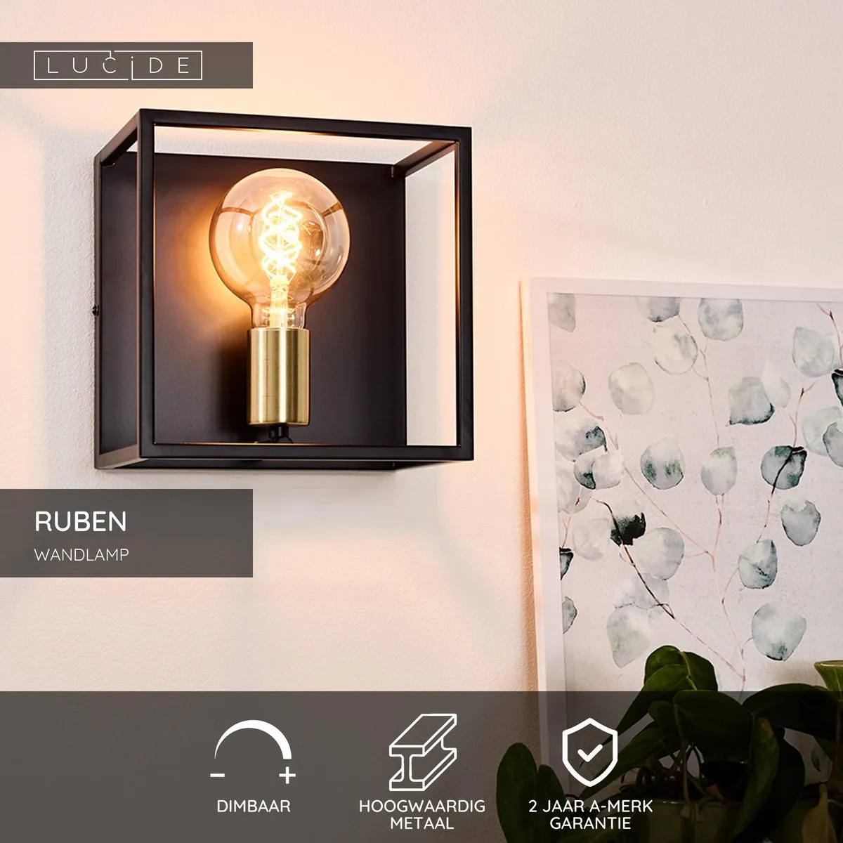 Lucide Ruben Wandlamp E27 - Zwart