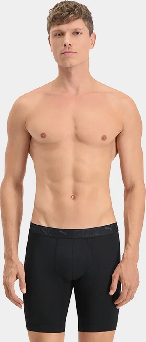 PUMA Sport Boxershorts Microfiber Long 2-pack - S - Zwart