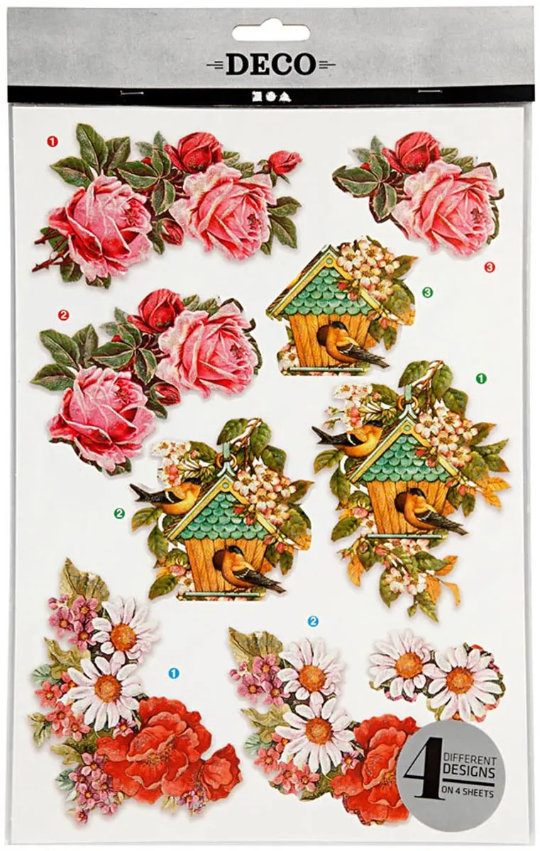 Creativ Company 3D Uitdrukvellen Bloemen & Vogels - 21x30cm - 4 Stuks