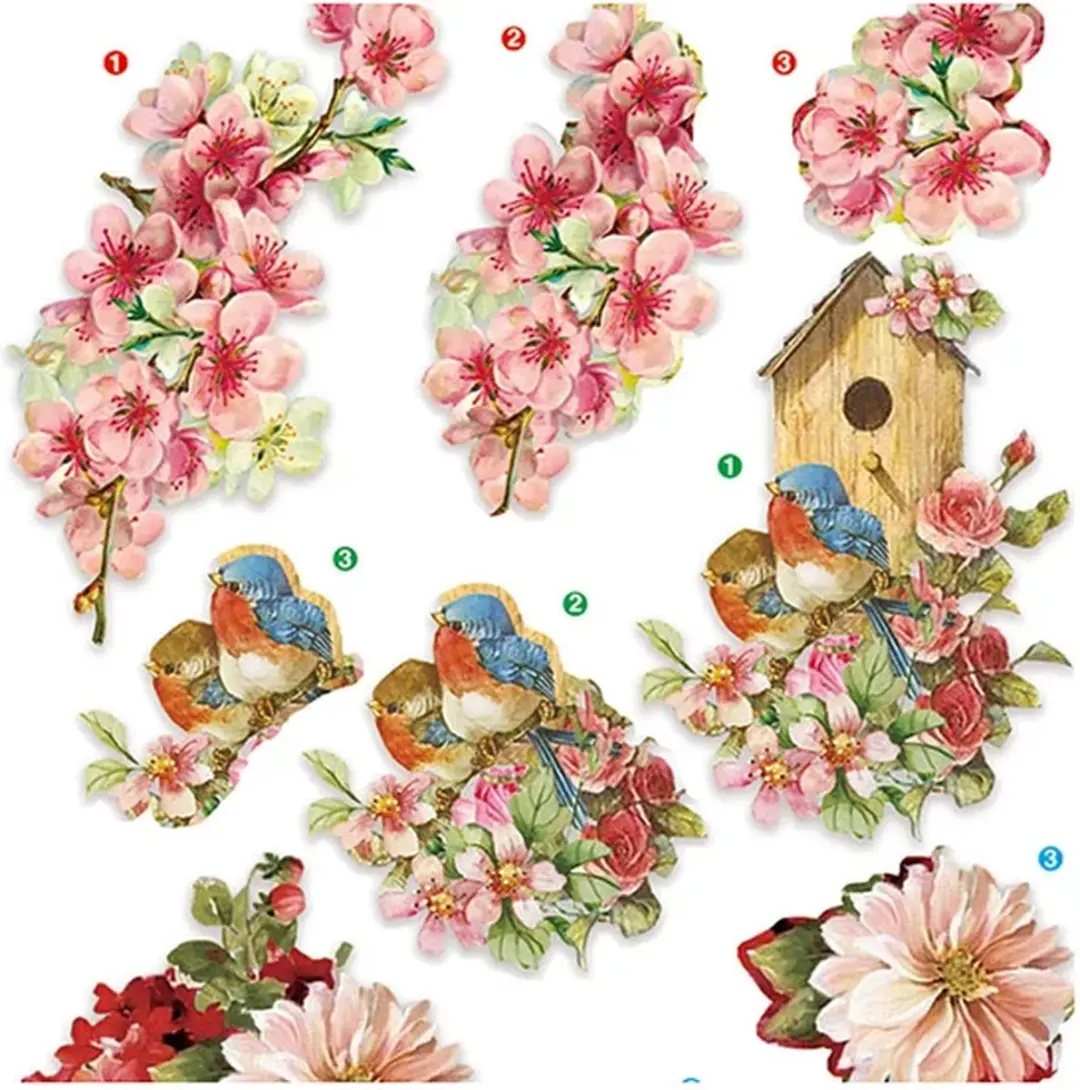 Creativ Company 3D Uitdrukvellen Bloemen & Vogels - 21x30cm - 4 Stuks