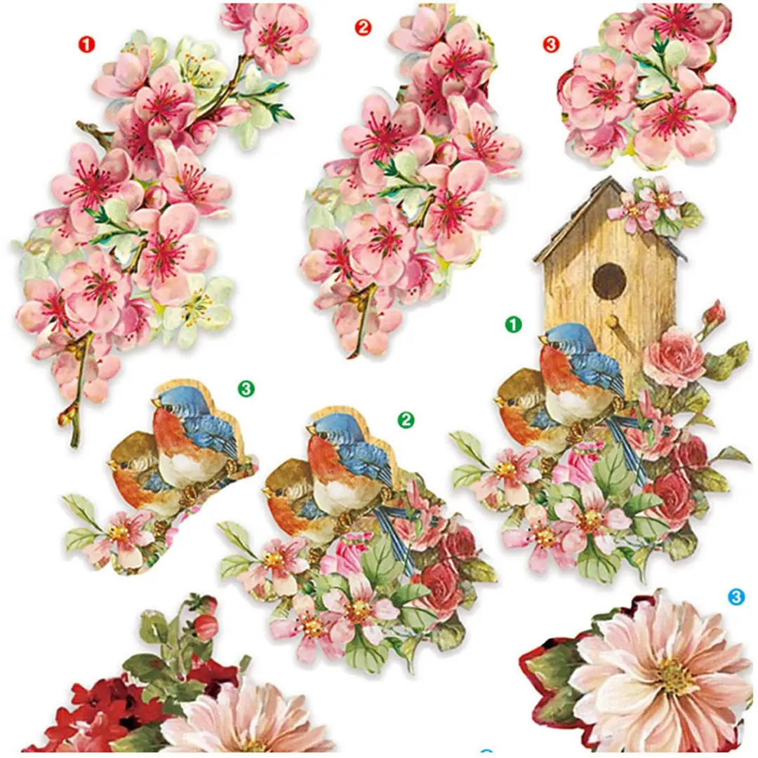 Creativ Company 3D Uitdrukvellen Bloemen & Vogels - 21x30cm - 4 Stuks