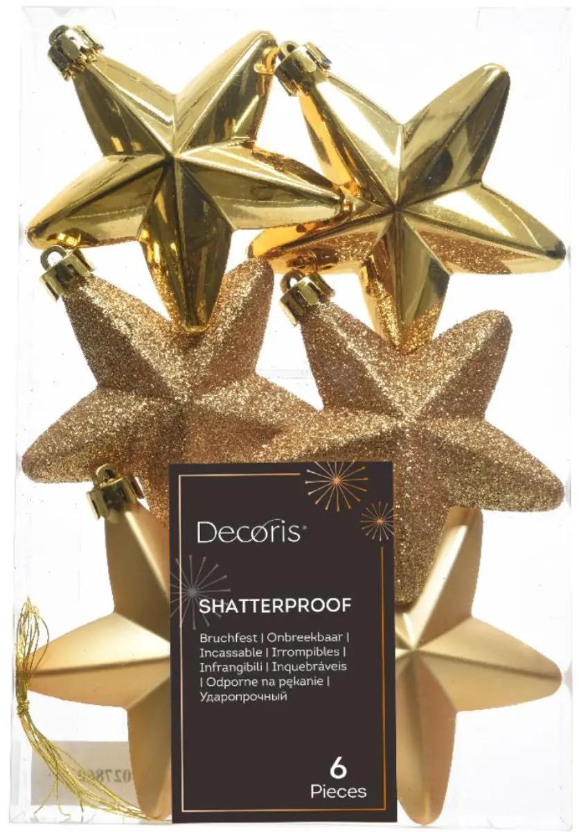 Decoris Kersthanger Ster 6-delig - Ø7cm - Goud