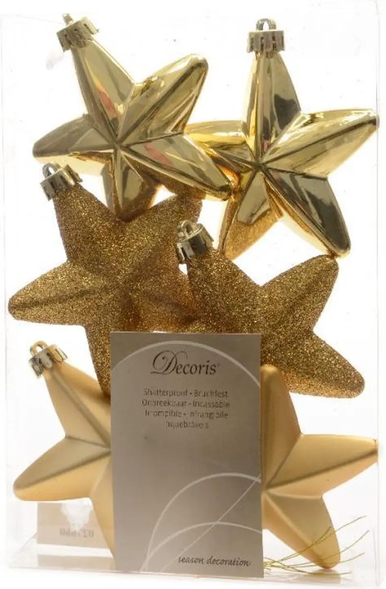 Decoris Kersthanger Ster 6-delig - Ø7cm - Goud