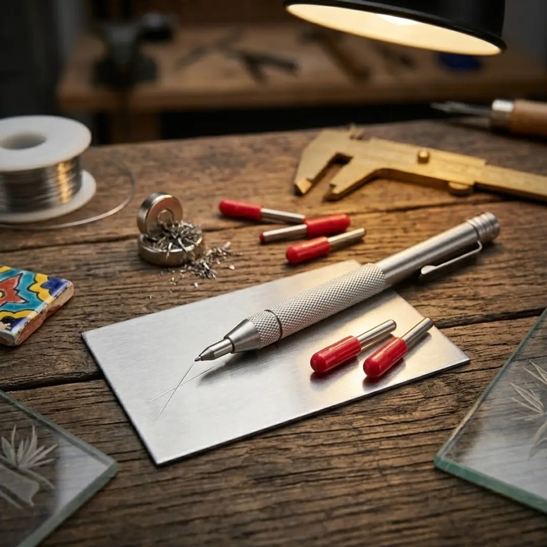 NUVEX Kraspen Set Zilver - 4 Puntjes + Magnetische Graveerpen