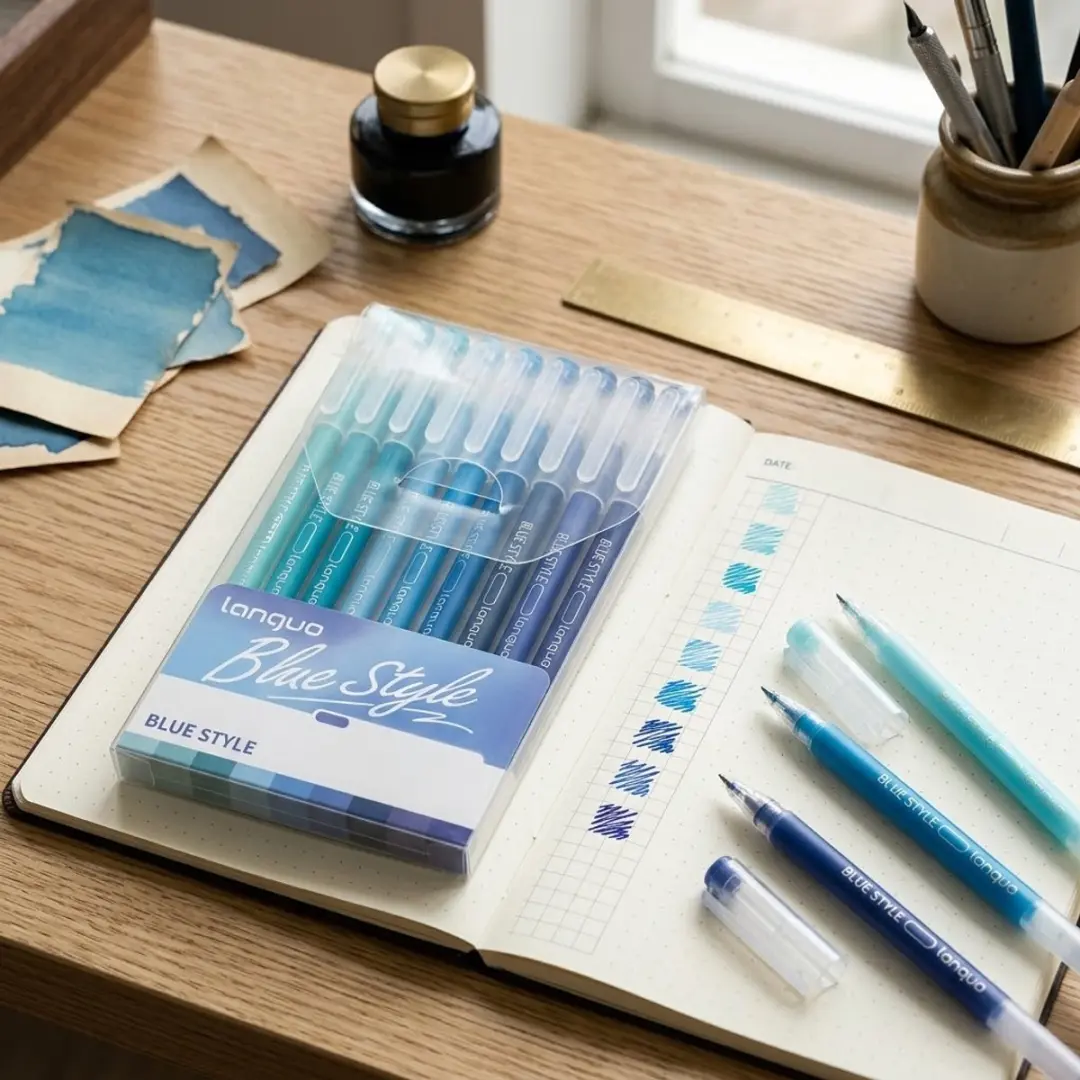 NUVEX Blauwe Gelpennen Set 9 Stuks - Transparant Design
