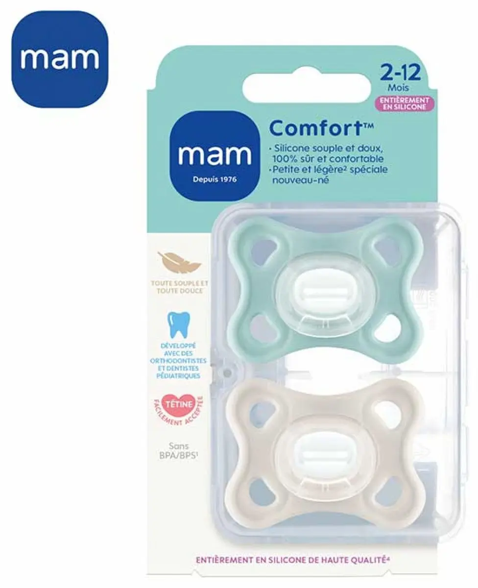 MAM 2 Comfort Fopspenen 2-6 Maanden - Blauw/ Groen