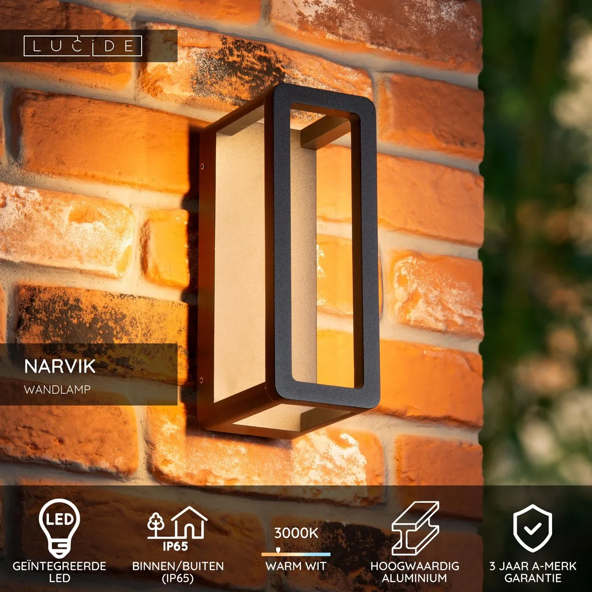Lucide Narvik Wandlamp LED 9,2W 3000K - IP65 Zwart