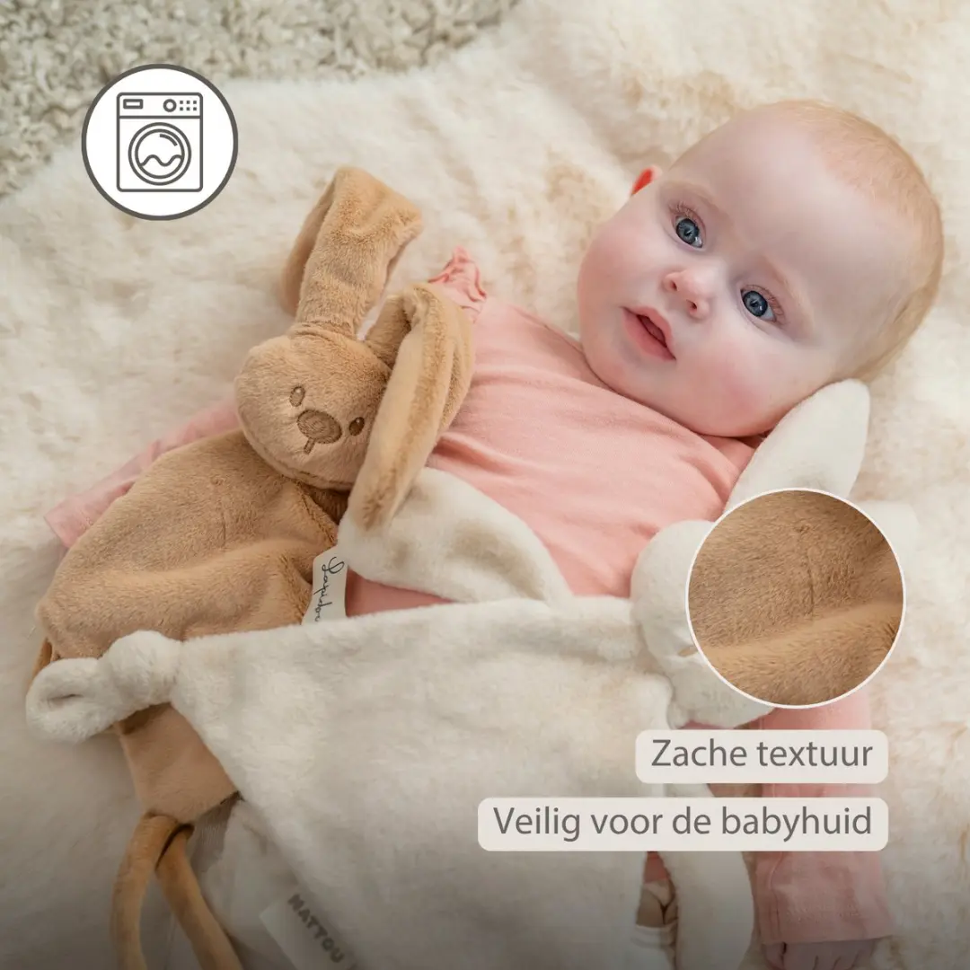 Nattou Lapidou Baby Knuffeldoekje 37x35cm - Konijn - Warm Beige
