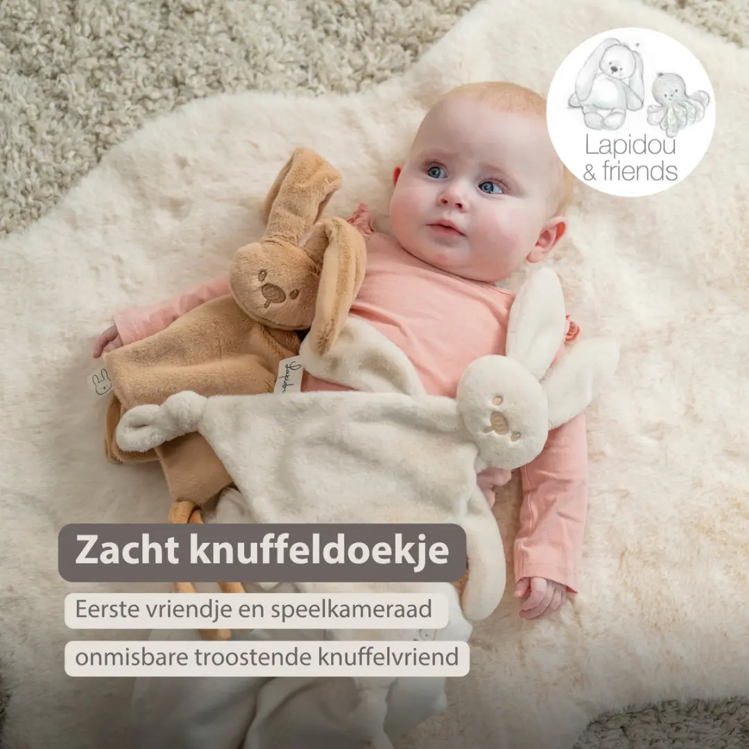 Nattou Lapidou Baby Knuffeldoekje 37x35cm - Konijn - Warm Beige