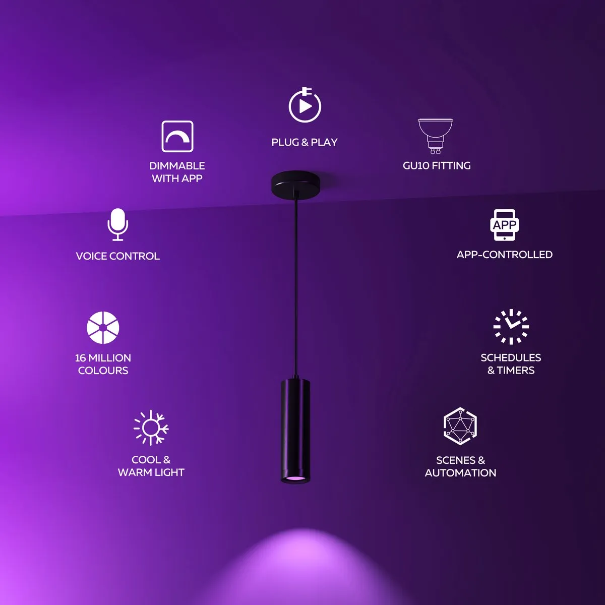 Calex Slimme Hanglamp Smart GU10 Industrieel - 5 Lichtpunten - Mat Zwart