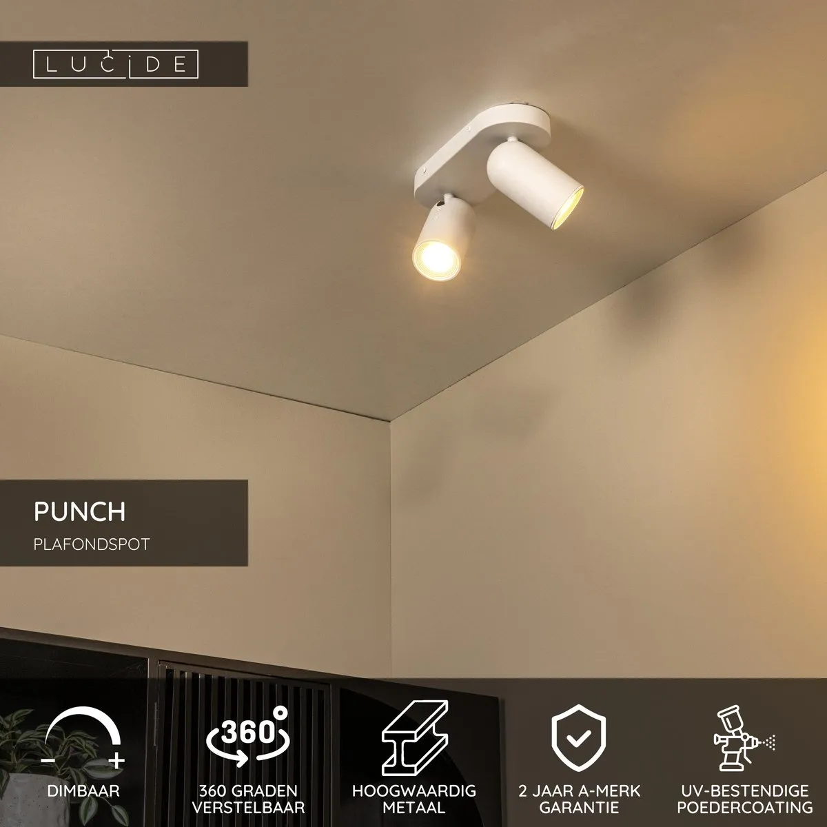 Lucide PUNCH Plafondspot 2xGU10 - Wit