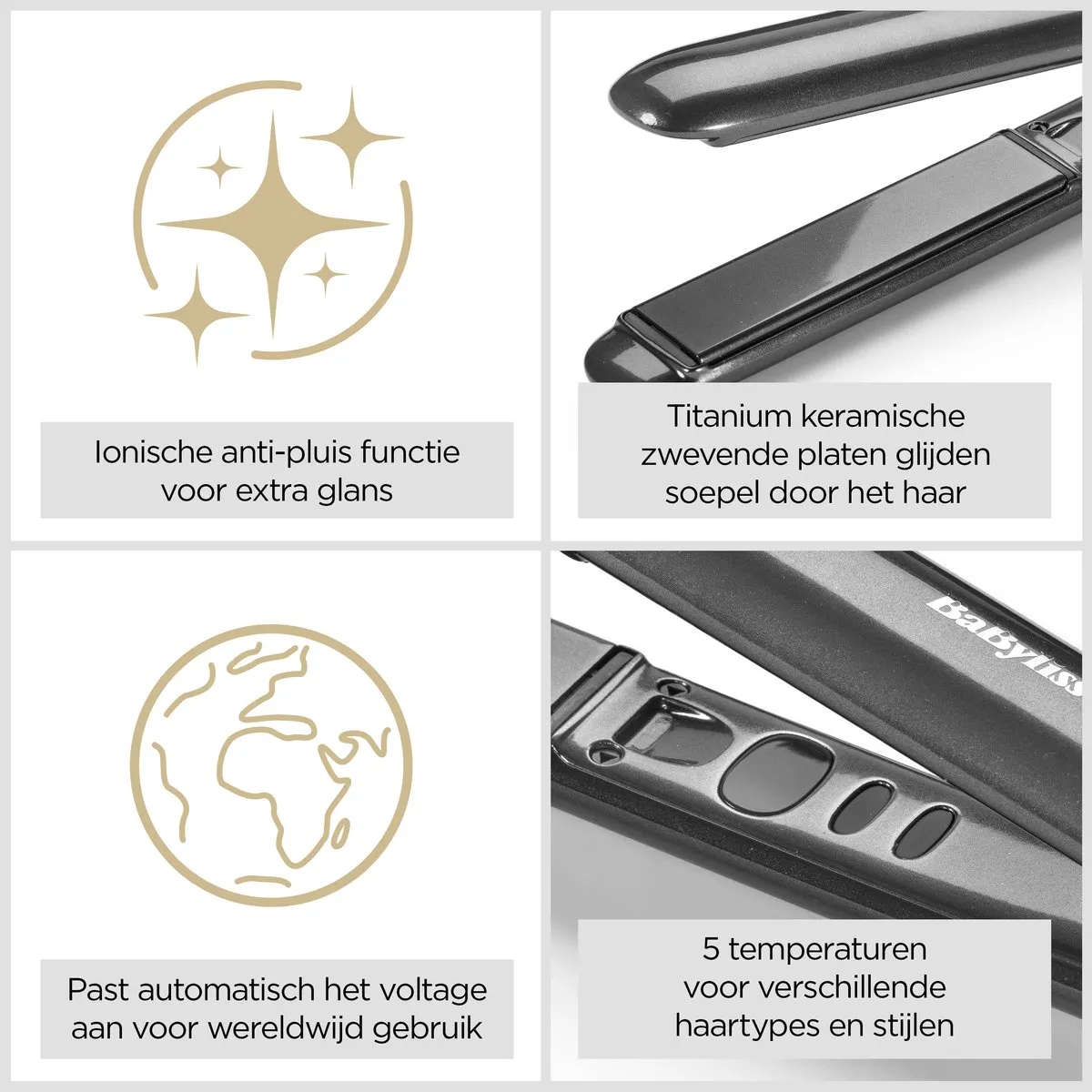 Babyliss Titanium Shine ST620E Stijltang - 10 standen 150-230°C - Staal