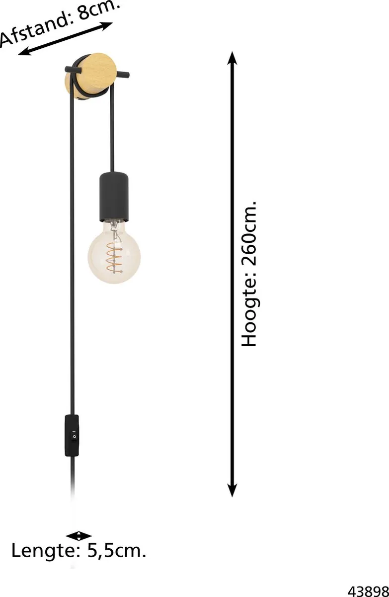 Eglo Buddon Wandlamp E27 - 5,5 cm - Bruin/Zwart